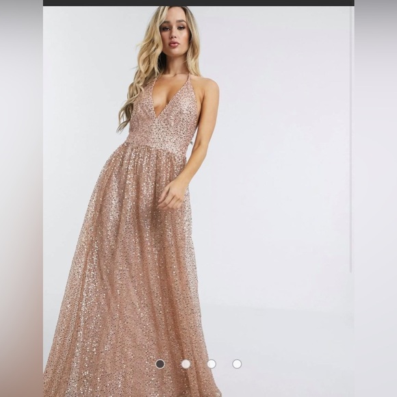 ASOS Godiva Plunge Metallic Blush Dress - Picture 1 of 2